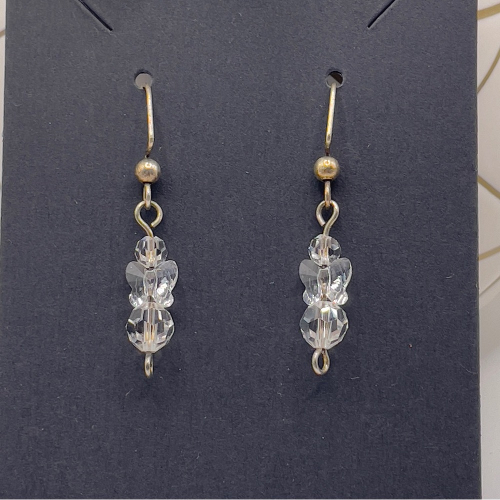 Crystal Butterfly Dangle Earrings Gold Clear Sparkly Deadstock